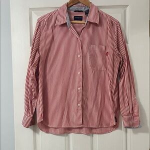 Liz Claiborne Red and White Striped Button-Down Shirt